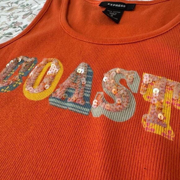 Express Orange Sequin Ribbed Coast Tank Top S - Picture 2 of 4